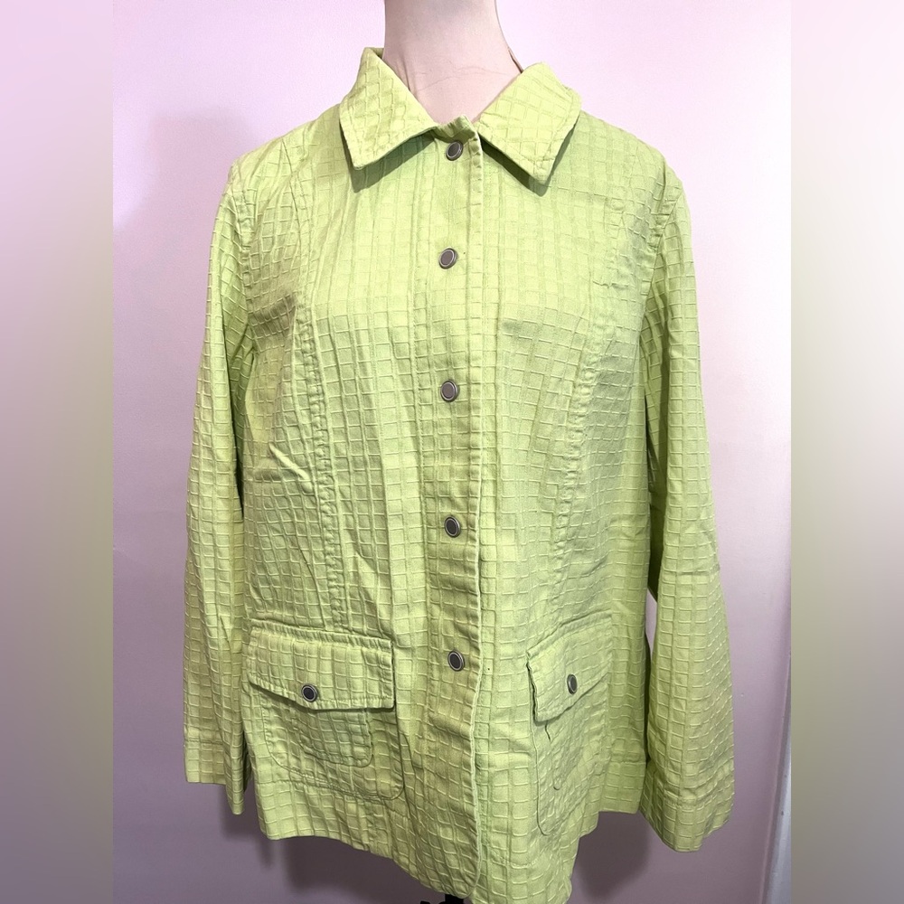 Coldwater Creek Green Utility Jacket with Quilted Texture